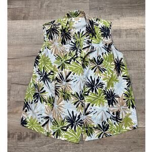 Talbots 16W Collared Silk Sleeveless Button Up Top Tropical Beach Polo Tank